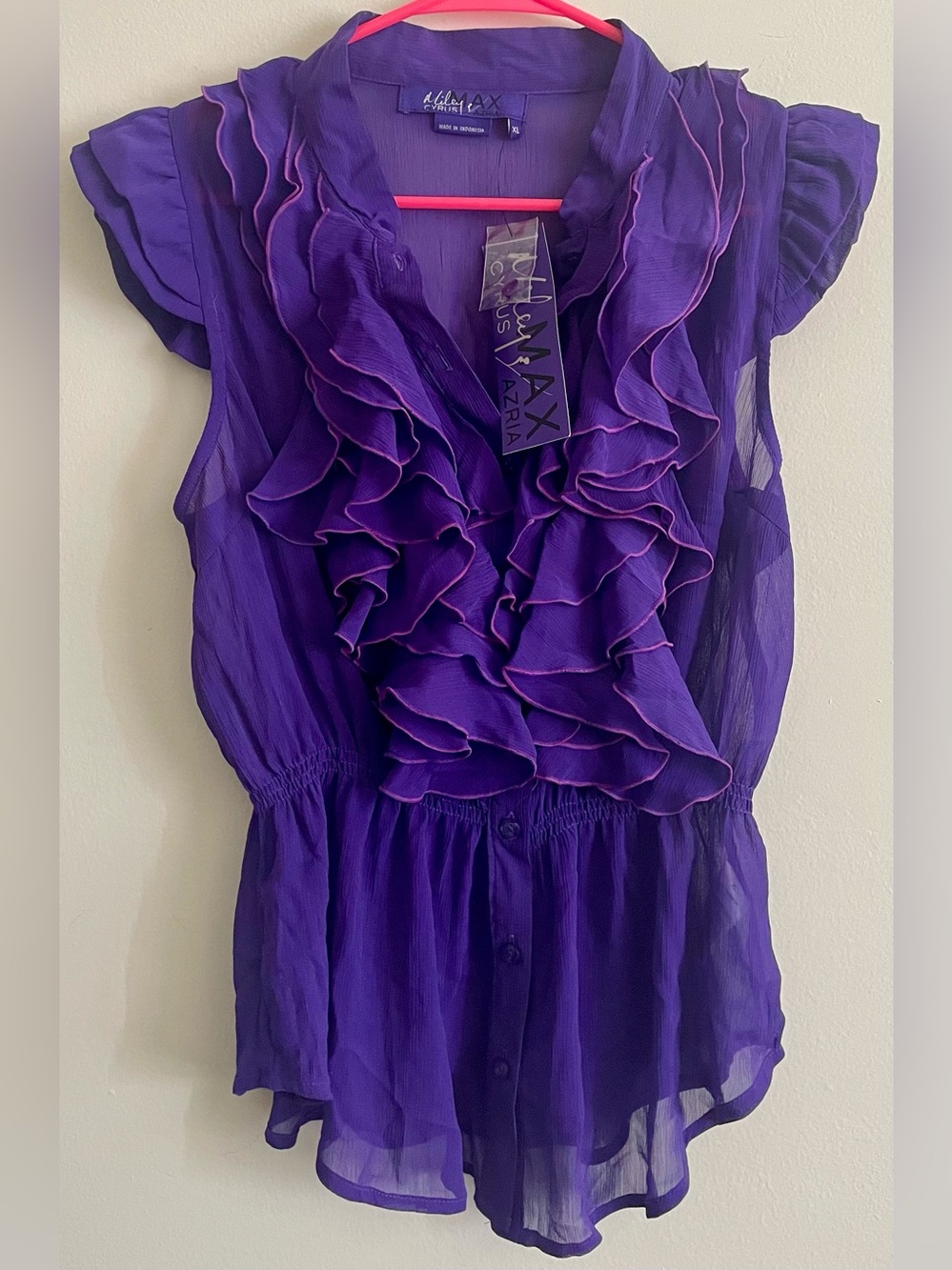 🪻NWT Miley Cyrus & Max Azria Purple Ruffled Chiffon Blouse🪻
